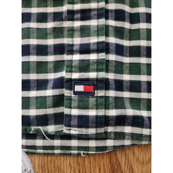Vtg 90s Tommy Hilfiger Checker Men's L Button Down Shirt Lions Crest & Flag - Picture 6 of 10